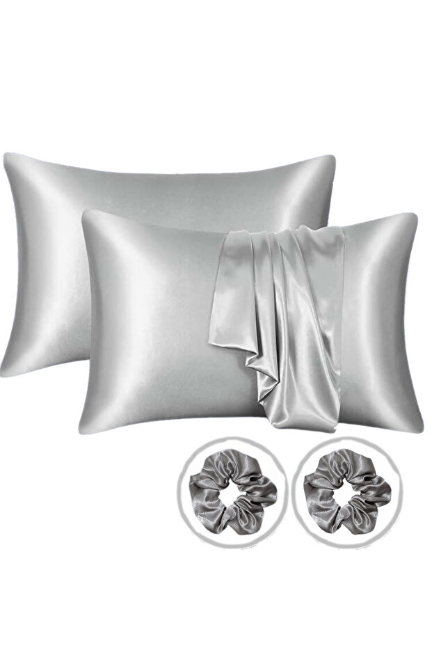 Silky Satin 50X70 cm Pillow Case 2 Pieces Curly Hair Silver Gray 2 Pieces Gift Buckle