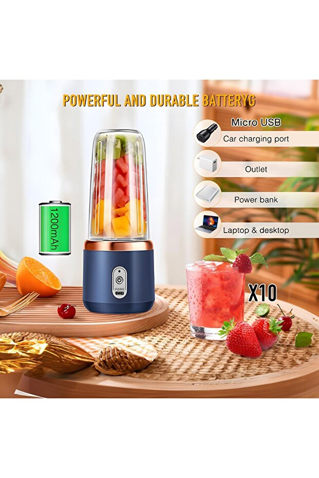 Portable Blender with Fruit Juicer Cup for Personal Use, USB Rechargeable - 6