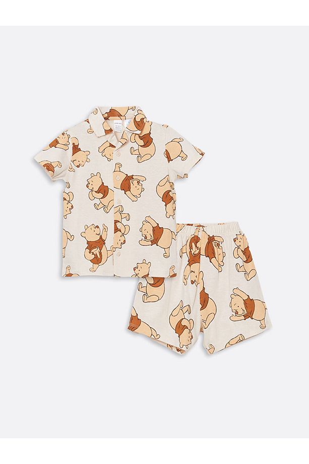 Winnie the Pooh Baskılı Erkek Bebek Şortlu Pijama Takımı - 1