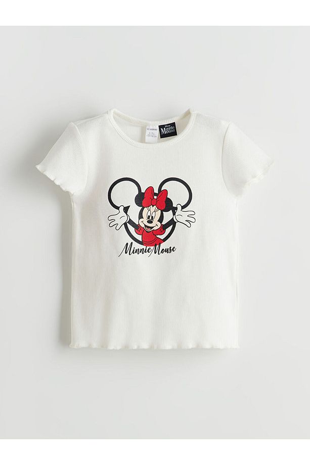 LCW Kids Ekru Minnie Mouse Baskılı Kız Çocuk Tişört ve Şort Etek - 2