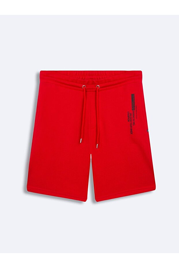 Basic Zipper Printed Red Shorts - 1