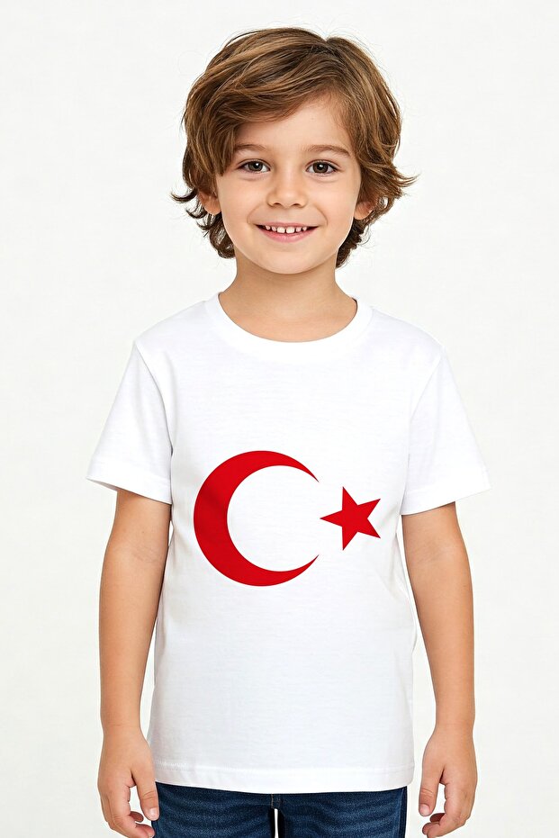 Turkish Flag Moon Star Printed White Short Sleeve T-Shirt