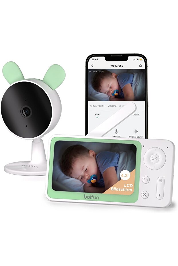WiFi Bebek Monitörü, 8" LCD Ekran, Gece Görüşü, 4X Zoom, Hareket & Ses Algılama, Çift Yönlü Ses - 1