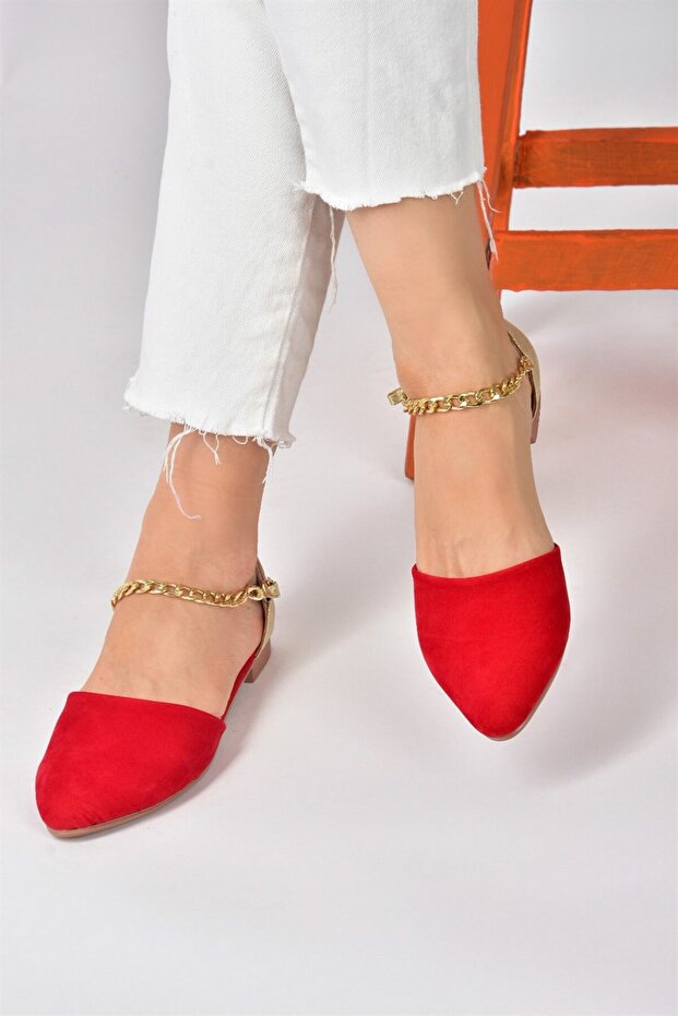 Piros arany velúr női balerina B726024402 - 2