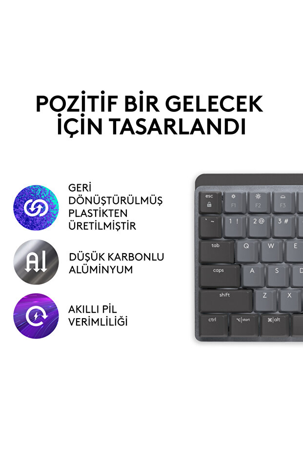 MX Mechanical Kablosuz Aydınlatmalı İngilizce Q Performans Klavyesi - Siyah - 6