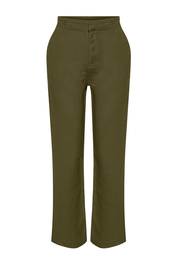 Haki %100 Keten Yüksek Bel Wide Leg Pantolon TWOSS24JE00246 - 11