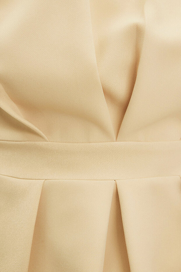 Beżowa tkana bluzka bez rękawów z okrągłym dekoltem TWOAW23BZ00559 - 5