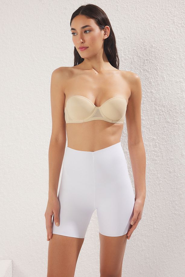 Beyaz-Koyu Ten 2'li Paket Micro Yüksel Bel İz Yapmaz Boxer Örme Külot THMSS25KU00010 - 5