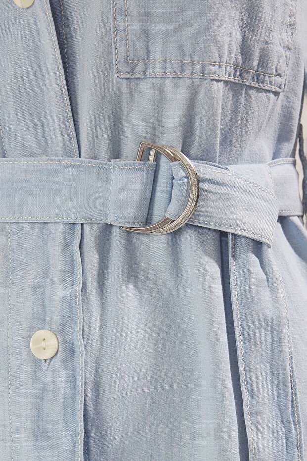 Mavi Kuşaklı Midi Denim Gömlek Elbise TWOSS25EL00748 - 3