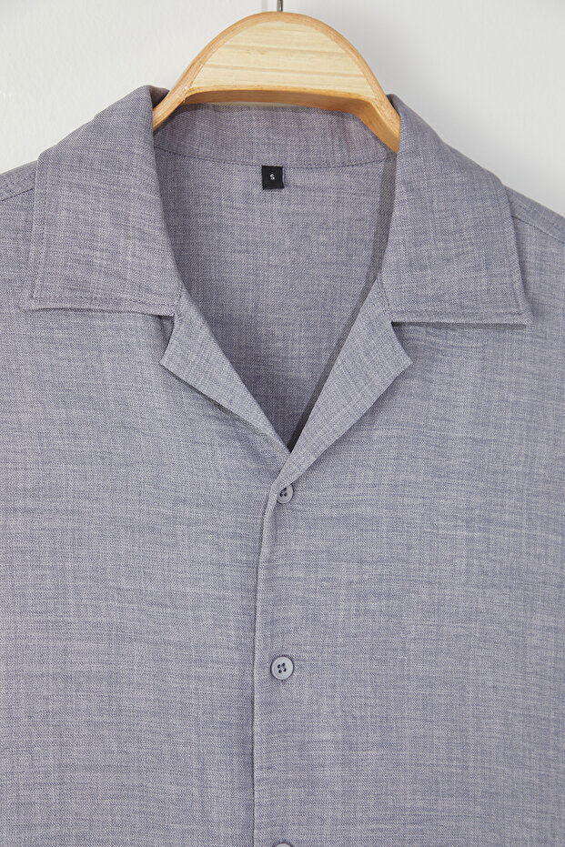 Gri Regular Fit Keten Görünümlü Salaş Dökümlü Gömlek TMNSS25GO00075 - 6