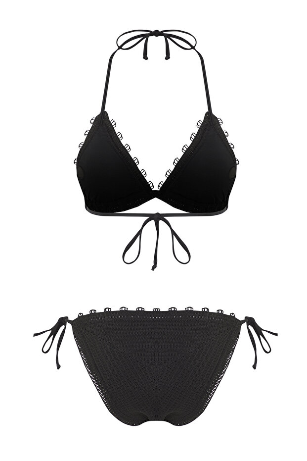 Siyah Üçgen Kaplı Regular Düşük Bel Bikini Takımı TBESS25BT00141 - 6