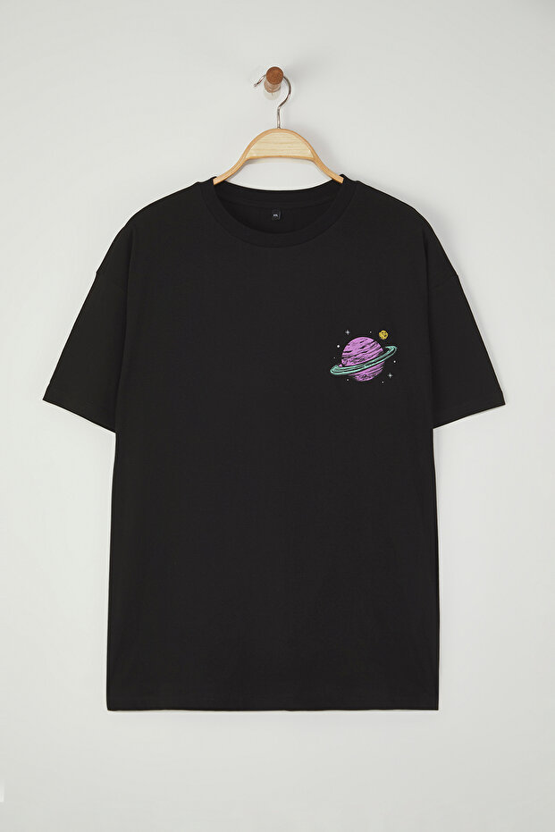Siyah Galaksi Baskılı Oversize Fit Büyük Beden T-shirt TBBSS25BF00070 - 10