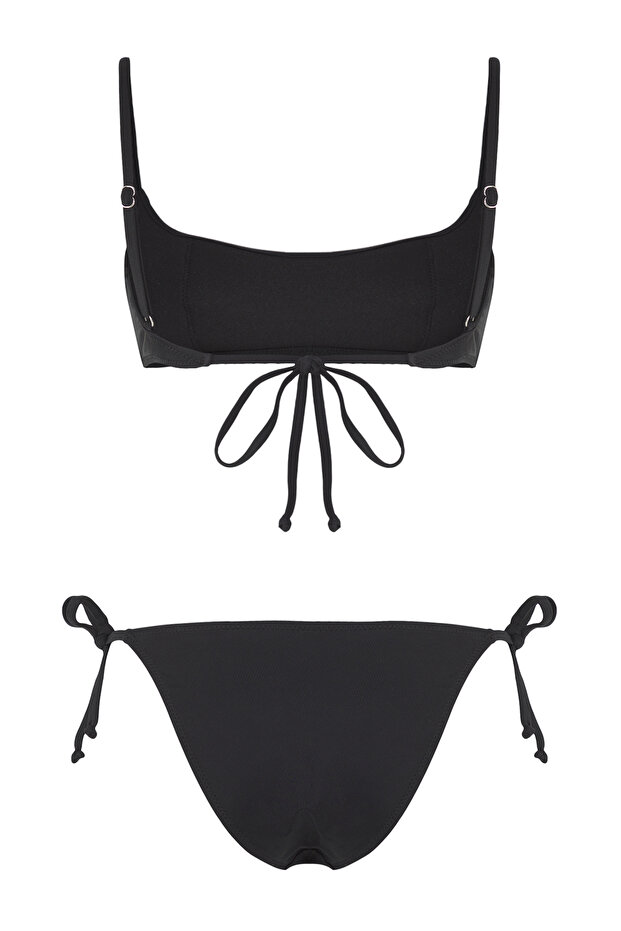 Siyah Simli Bralette Kaplı Regular Normal Bel Bikini Takımı TBESS25BT00103 - 5