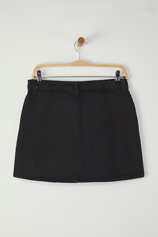 Siyah More Sustainable Yüksek Bel Mini Denim Şort Etek TWOSS25SR00079 - 8