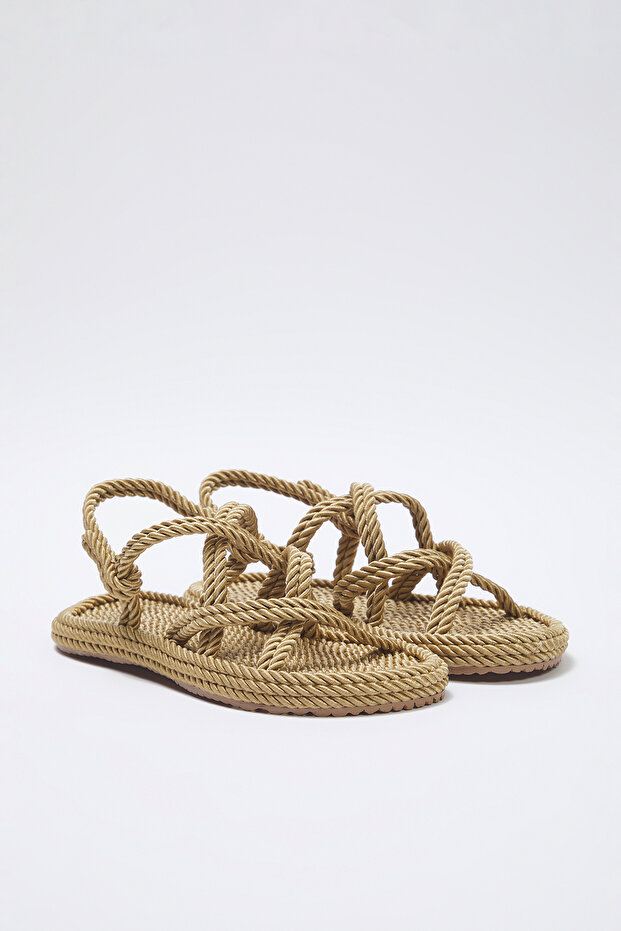 Camel Çapraz Bantlı Halat İpli Kadın Hasır Sandalet TAKSS25SD00056 - 4