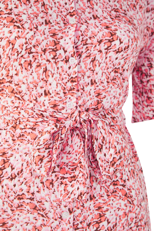 Rózsaszín absztrakt mintás szőtt hasított ingruha TBBSS22EL1596 - 10