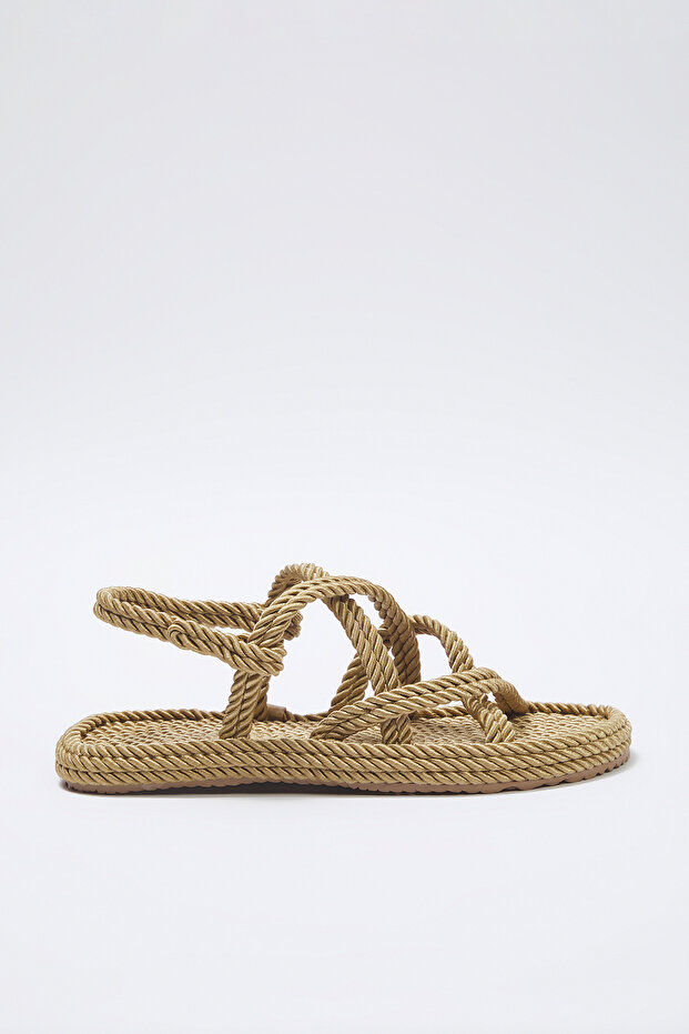 Camel Çapraz Bantlı Halat İpli Kadın Hasır Sandalet TAKSS25SD00056 - 6