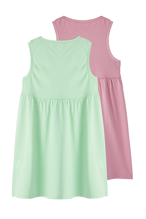 Pembe-Mint Kız Çocuk Basic Kolsuz Mini Örme Elbise TKDSS25EL00015 - 2