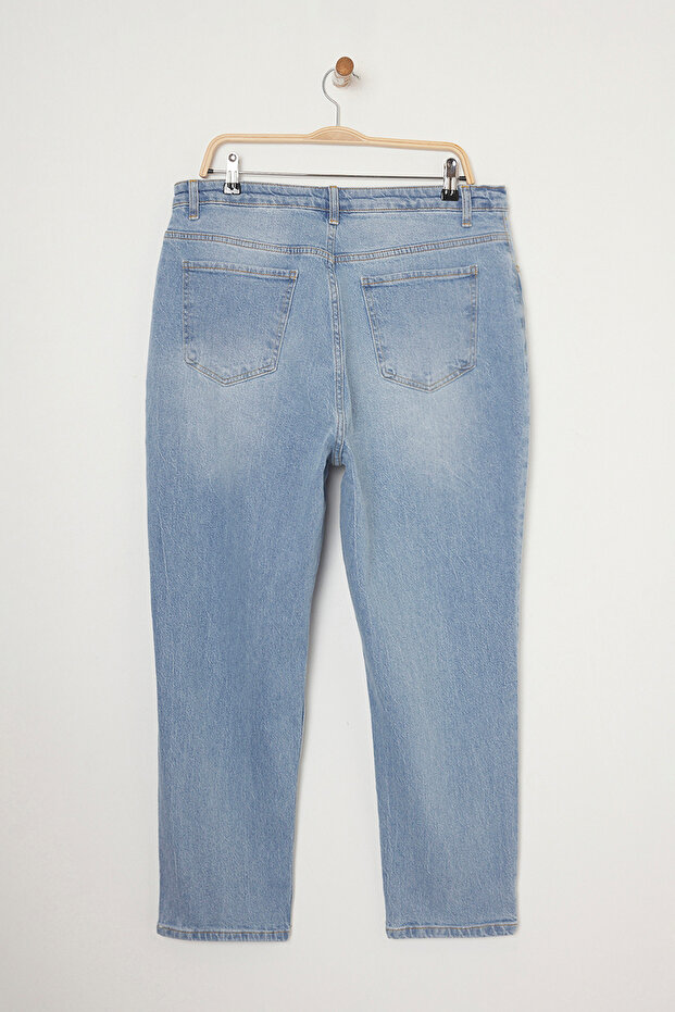 Açık Mavi Yüksek Bel Comfort/Orta Esnek Mom Fit Büyük Beden Jeans TBBSS25CJ00004 - 11