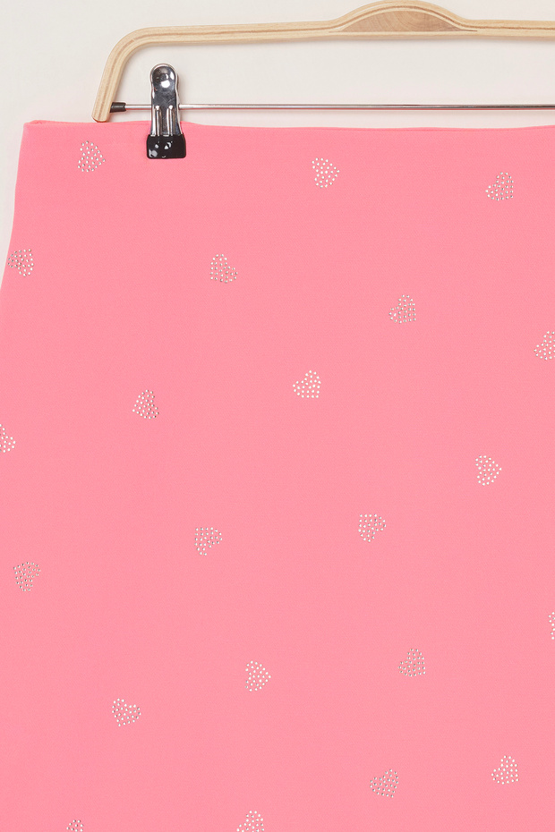 Pembe Kalp Desenli Taşlı Mini Dokuma Büyük Beden Etek TBBSS25AZ00011 - 6