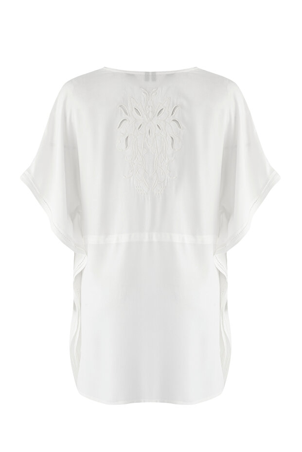 Ekru Dokuma Nakışlı Plaj Mini Kimono&Kaftan TBESS25KM00013 - 7