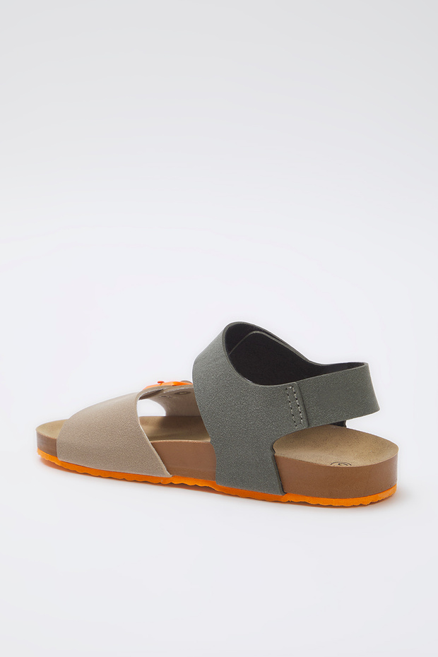 Bej Nubuk Renk Bloklu Cırt Bantlı Unisex Küçük Çocuk Kids Sandalet TAKSS25SD00057 - 4