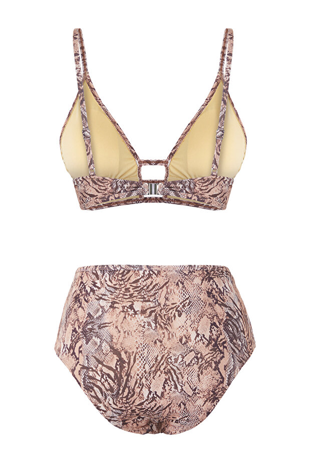 Batik Desenli Cut Out Detaylı Üçgen Kaplı Regular Yüksek Bel Bikini Takımı TBESS25BT00170 - 6