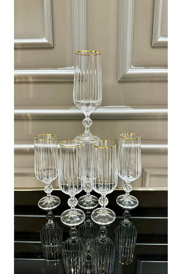 Kristal Çubuk 180 ml Ayaklı Gold Kahve Yanı Su Bardağı - 4