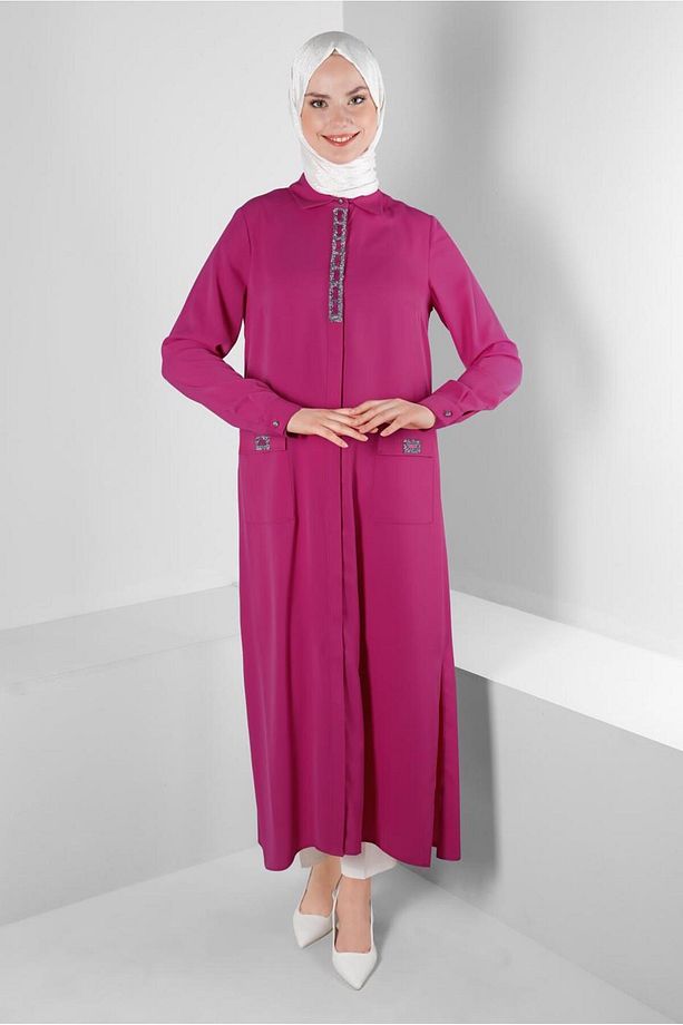 TAŞ BASKILI GİZLİ DÜĞMELİ TUNİK 43533 - 1