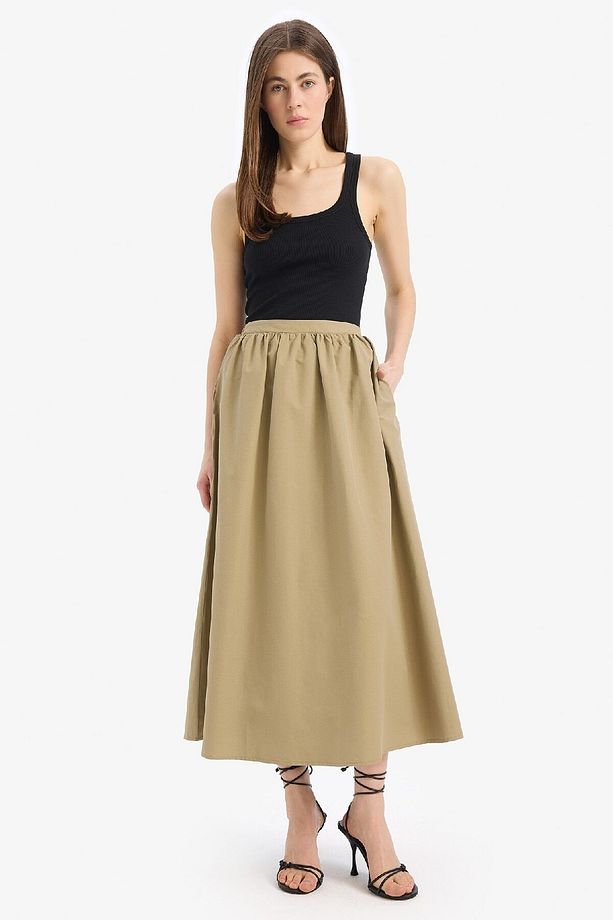 A Kesim Normal Bel Yarım Astar Poplin Midi Etek E8700AX25SP - 4