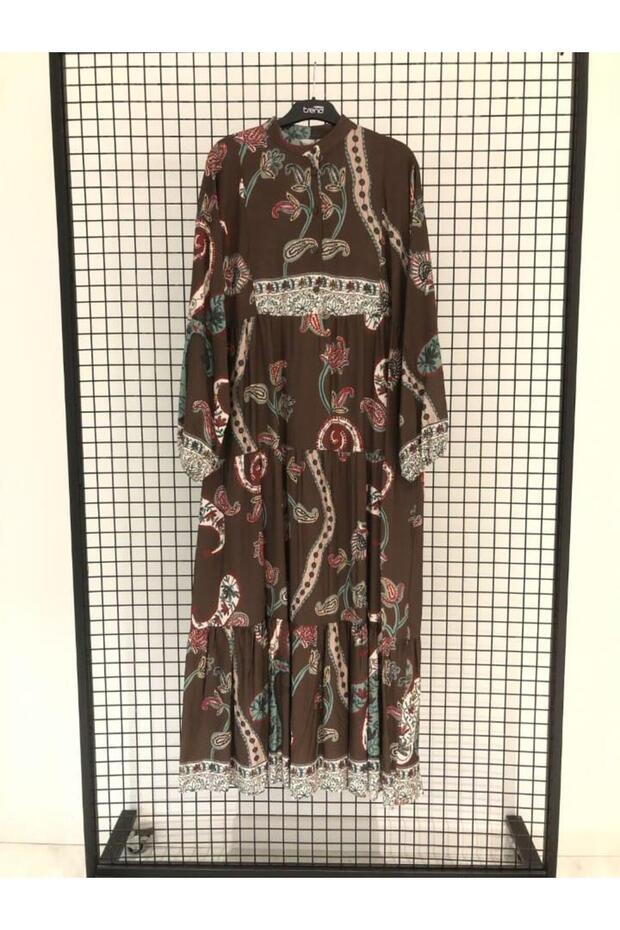 Buttoned Collar Patterned Dress - 1