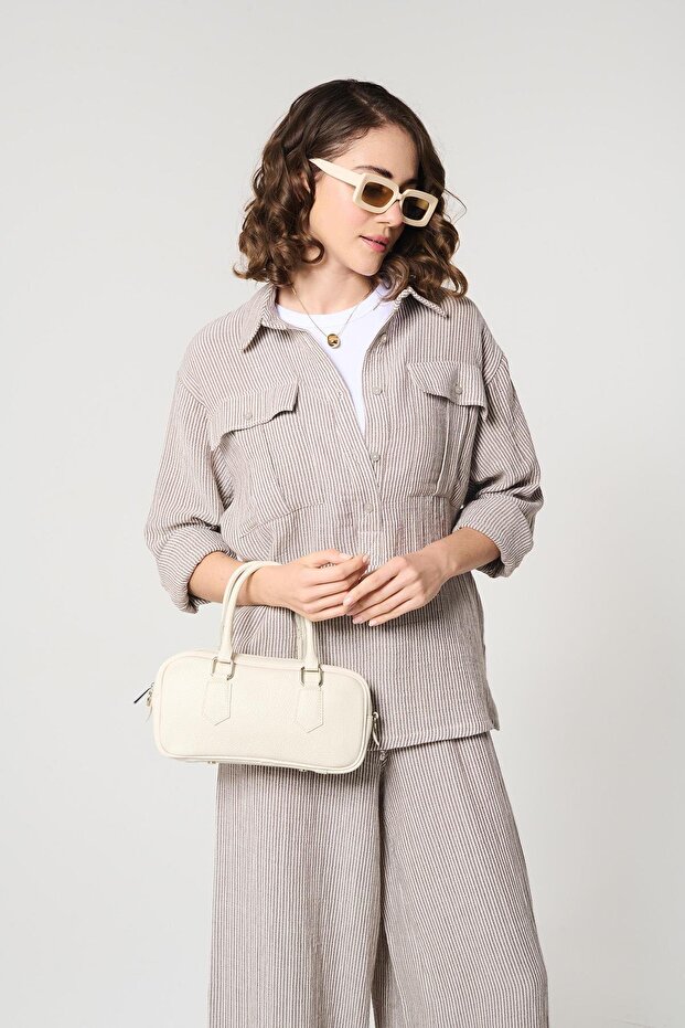 Brown Striped 100% Cotton Women's Casual Shirt
