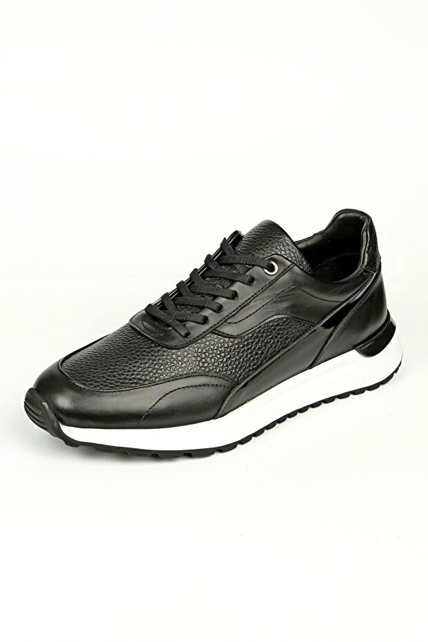 Pietro Black Genuine Leather Handmade Black Sneakers Shoes