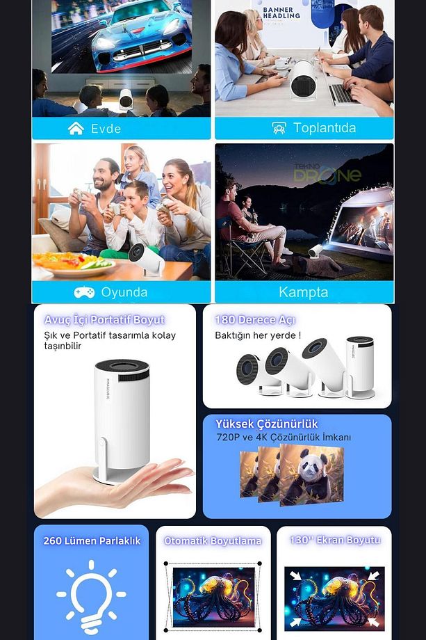Taşınabilir Android Projeksiyon En Güncel Versiyon Wifi Destekli Akıllı Sinema Projektör Ultra Hd - 4