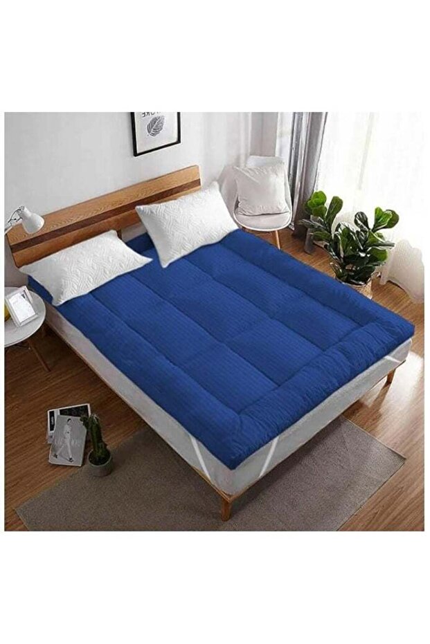 HOTEL QUALITY COTTON FIBER FILLED 200 x 200 x 7 CM MATTRESS TOPPER BLUE