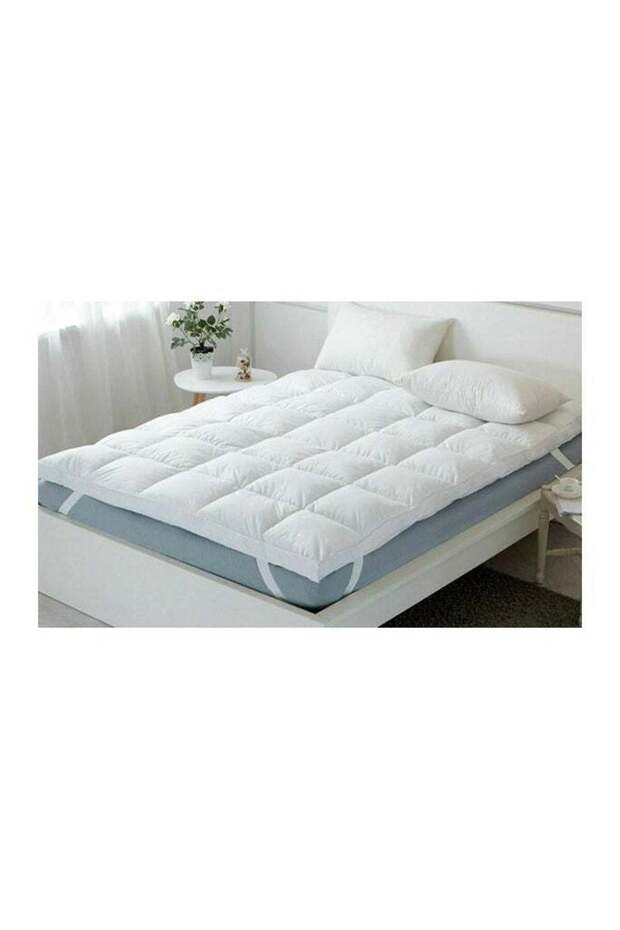 White Cotton Box Design Quilted Mattress Topper 120 X 200 X 10 Cm With Fiber Filling