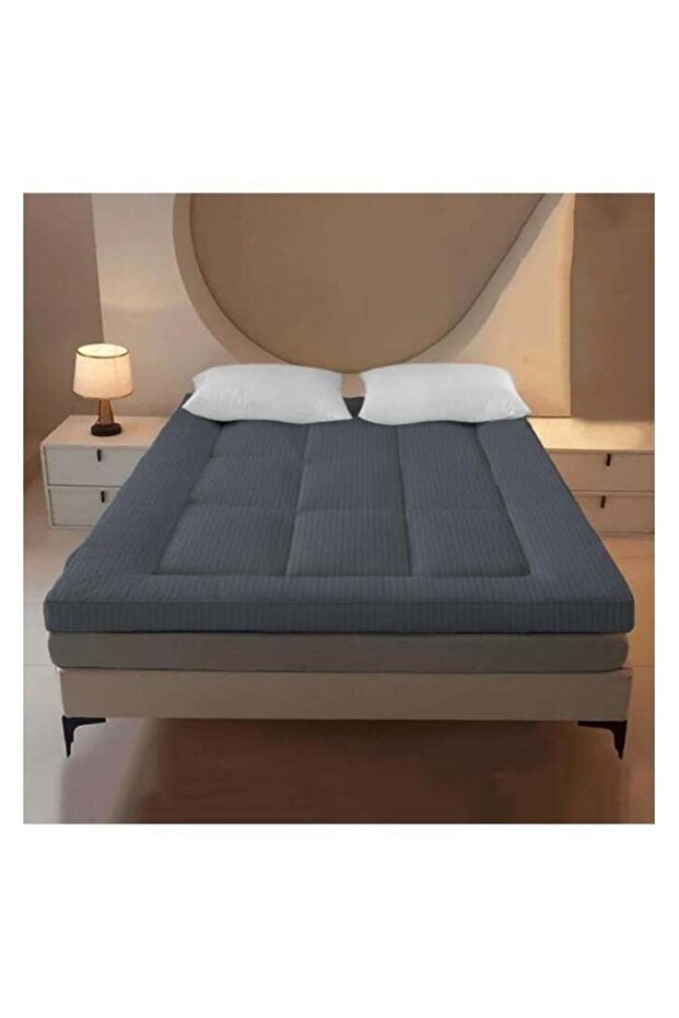 HOTEL STYLE FIBER FILLED STRIPE GREY MATTRESS TOPPER 180 X 200 X 10 CM