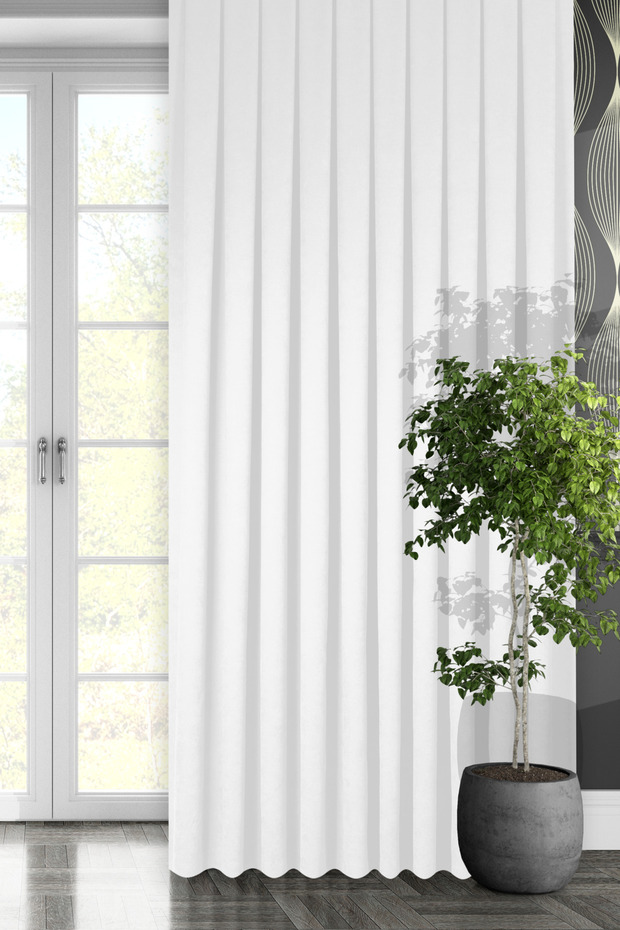 Velvet Textured Series White Tight Pleat (1X3) Single Wing Background Curtain