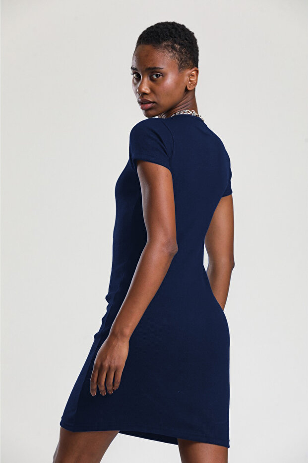 Kadın Basic Fitilli Elbise - 3