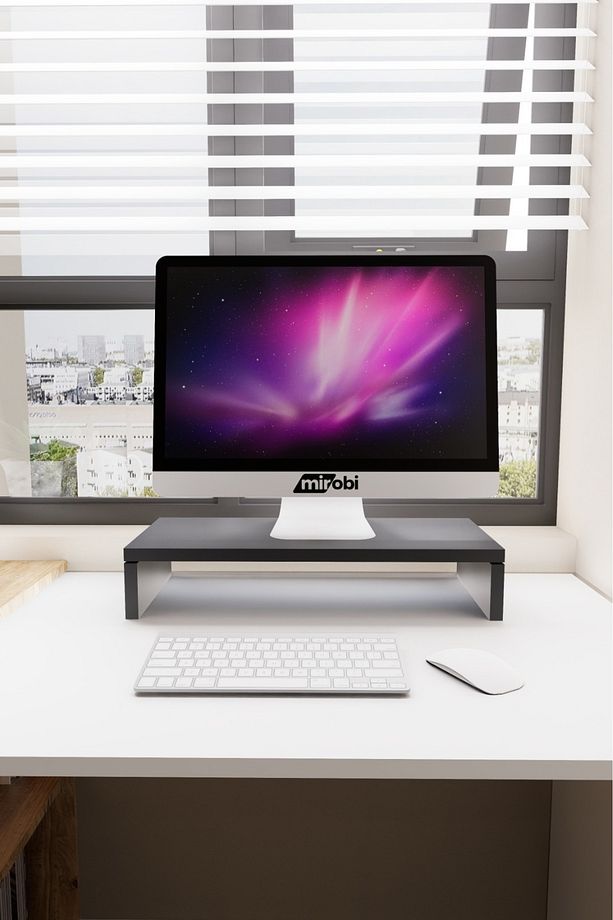 Kula Ekran Monitor Stant Altı Altlığı Organizer Stand Yükseltici Sehpa Siyah - 1