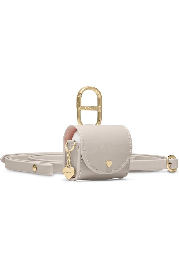 Mini Bag for Airpods 4 Vegan Leather Crossbody Case with Magnetic Snap Closure - Dark Beige