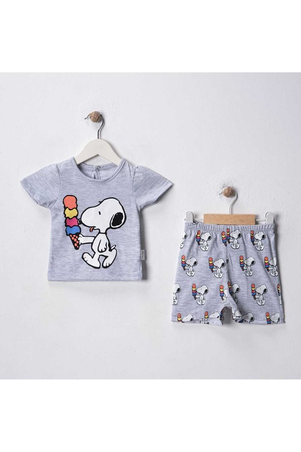 Ice Cream Snoopy Printed 100% Cotton Summer Single Jersey Baby Girl Bottom Top Set