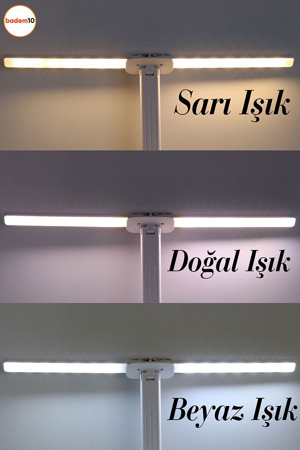Şarjlı Dokunmatik 3 Renk Kademeli Işık Ledli Çift Kanat Masa Üstü Lambası 15w Ders Çalışma Işığı - 3