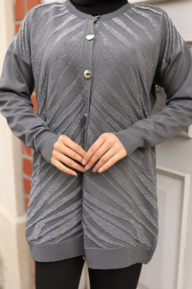 Kadın Merserize Simli Desenli Tesettür Tunik - 4