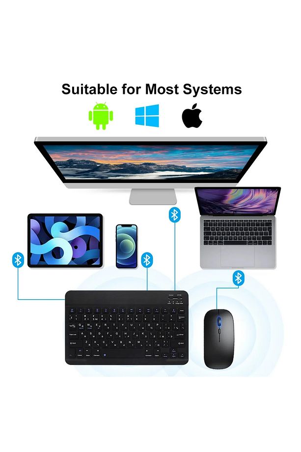 Akıllı Taşınabilir Şarj Edilebilir Rgb Kablosuz Bluetooth Klavye ve Mause Seti - 5