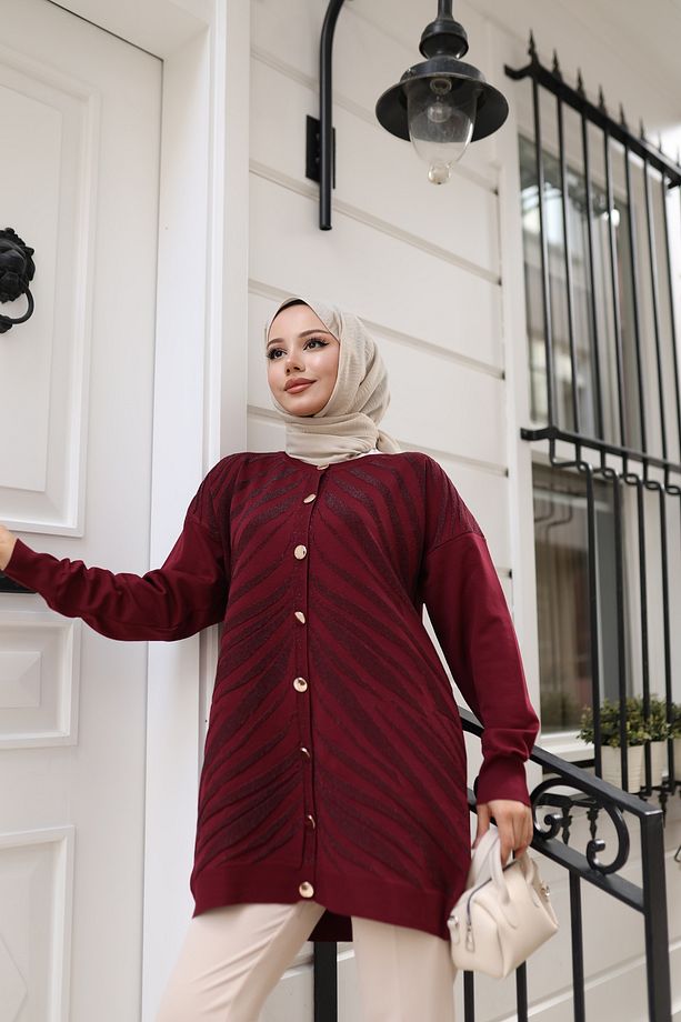 Kadın Merserize Simli Desenli Tesettür Tunik - 4