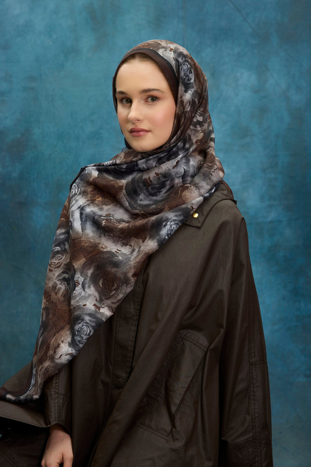 Rosa Pattern Soft Shawl Caramel - 1