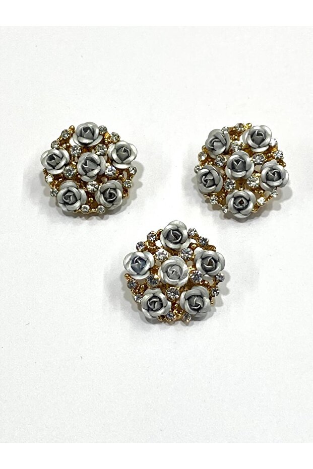 زر الحجر الفضي / زر نموذج الورد الحجري / الحزمة - 4