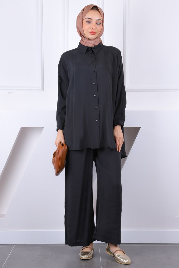 Black Loose Modal Suit with Robe on the Back