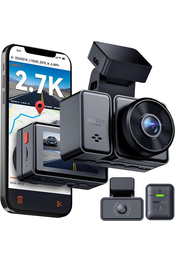 E2 2.7K Dashcam, Ön & Arka, 5GHz WiFi, GPS, Uzaktan Kumanda, Gece Görüşü - 1
